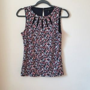 WHBM Navy Floral Blouse